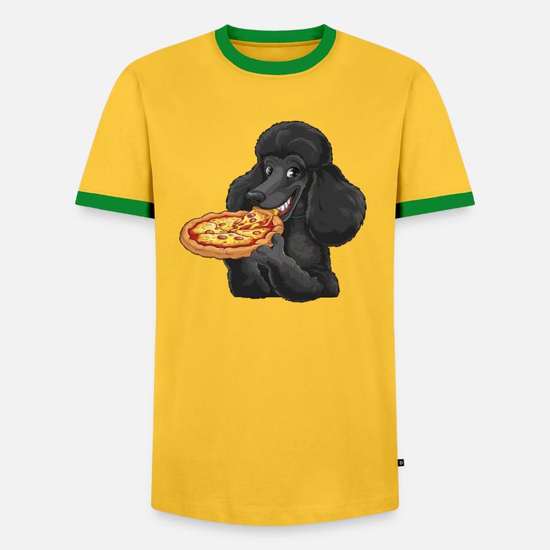 Schwarzer Pudel Pizza Comic - Männer Kontrast-T-Shirt - Gelb/Grün 