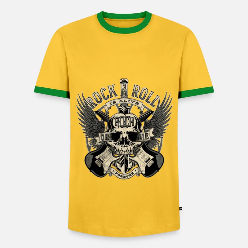 ROCKEN ODER STERBEN - Männer Kontrast-T-Shirt - Gelb/Grün 