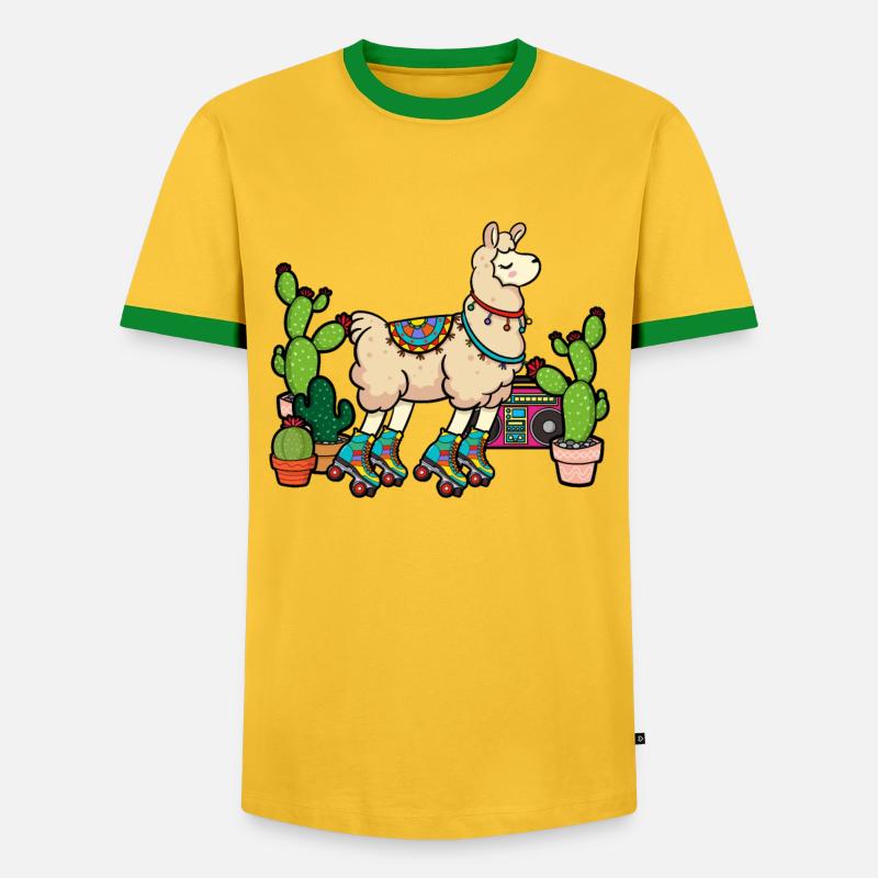 Llama Disco Roller Cactus - Men's Ringer Shirt - yellow/green 