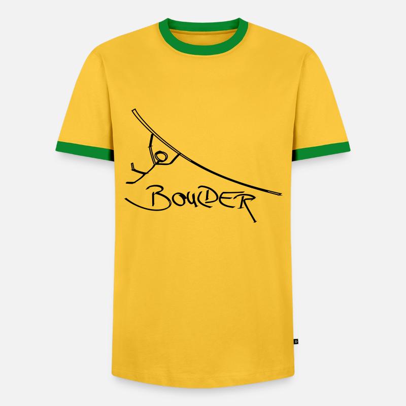 Boulder bouldern Strichmännchen Klettern Kletterer - Männer Kontrast-T-Shirt - Gelb/Grün 