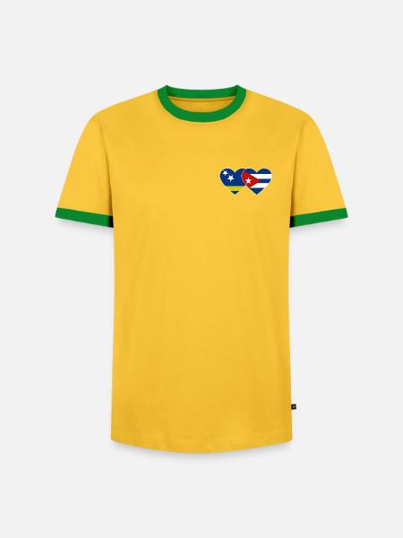 Curacao Kuba Flagge Herz - Männer Kontrast-T-Shirt - Gelb/Grün