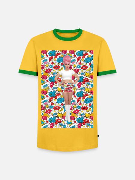 Pop-Art-Bombshell in Neon Bloom - Männer Kontrast-T-Shirt - Gelb/Grün 