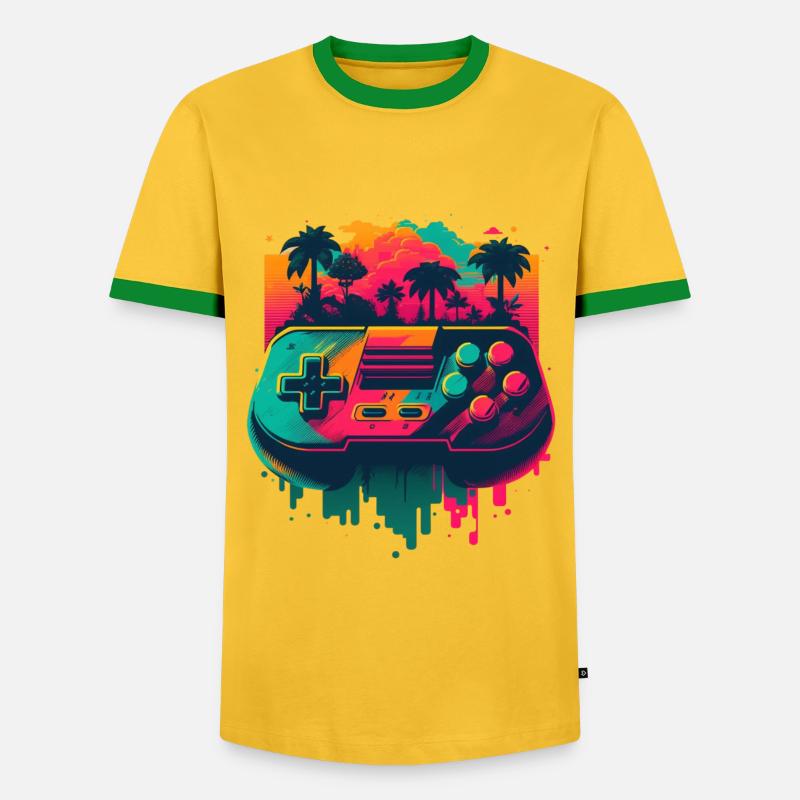 Retro Console - Men's Ringer Shirt - yellow/green 