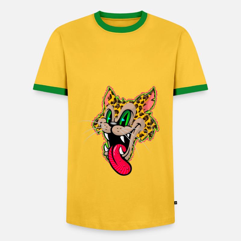 Leopard Comic - Männer Kontrast-T-Shirt - Gelb/Grün 