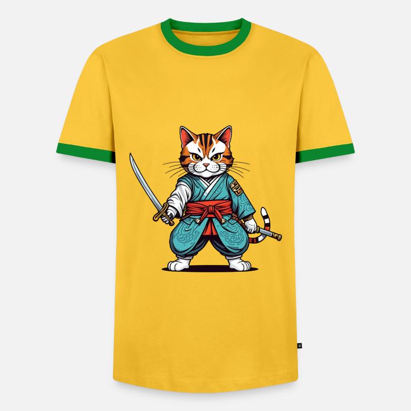 Samurai cat - Men's Ringer Shirt - yellow/green 
