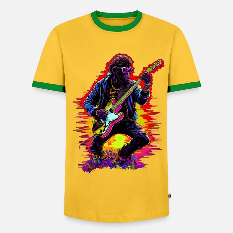 Guitar playing monkey - Men's Ringer Shirt - yellow/green 