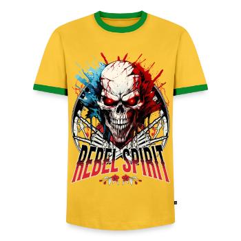 crâne squelette moto motard gang - T-shirt contrasté Homme - jaune/vert  - Devant - AI Model Female 172 light (172cm) & AI Model Male 178 dark (178cm)