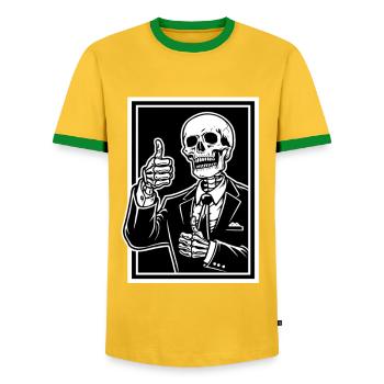 Squelette en costume pouce levé - T-shirt contrasté Homme - jaune/vert  - Devant - AI Model Female 172 light (172cm) & AI Model Male 178 dark (178cm)