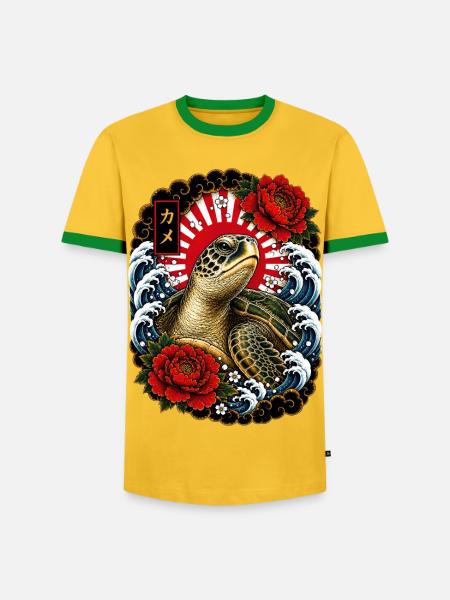 Schildkröte im japanischen Irezumi Stil - Männer Kontrast-T-Shirt - Gelb/Grün 