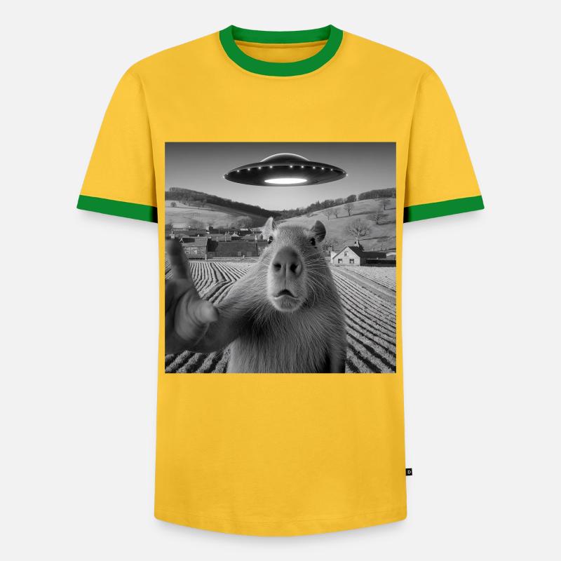 Alien Encounter Capybara Selfie - Men's Ringer Shirt - yellow/green 