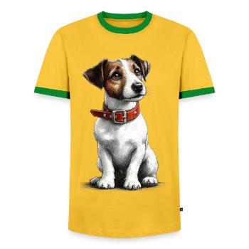 Jack Russel Terrier - Men's Ringer Shirt - yellow/green  - Front - AI Model Female 172 light (172cm) & AI Model Male 178 dark (178cm)