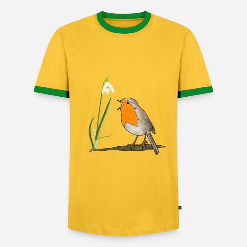 Spring, robins, snowdrops - Men's Ringer Shirt - yellow/green