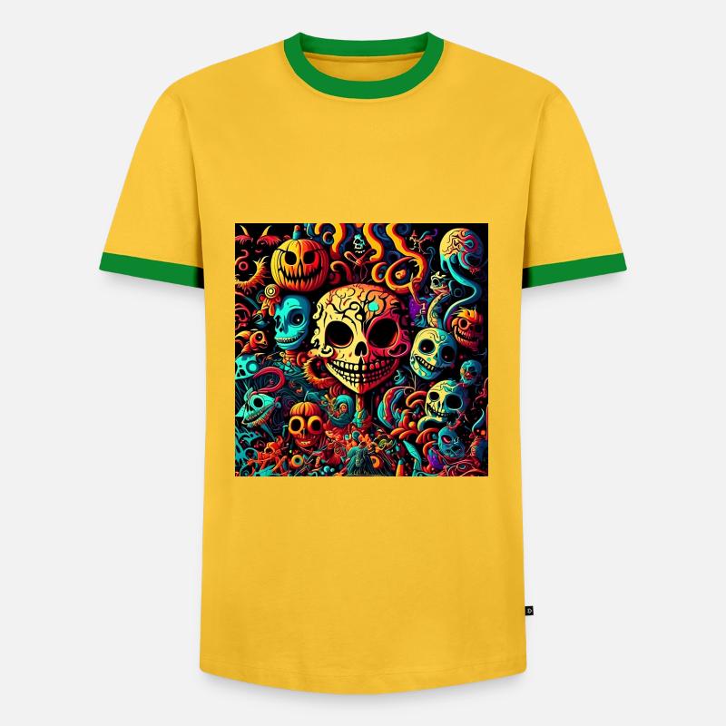 Psychedelic Halloween pattern - Men's Ringer Shirt - yellow/green