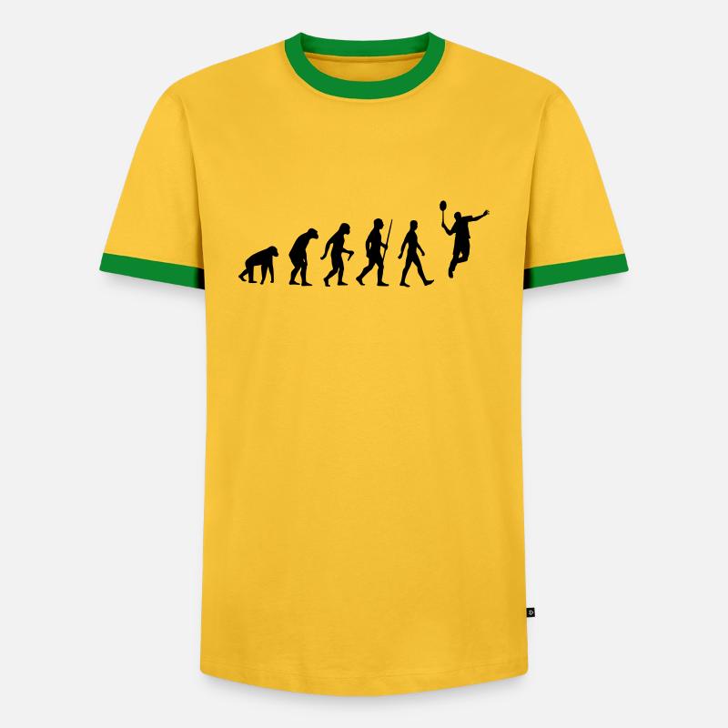 Evolution - badminton, badminton, human, monkey - Men's Ringer Shirt - yellow/green 