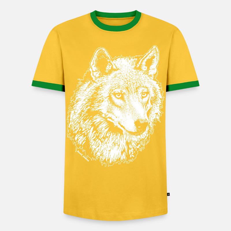 Wolf - Männer Kontrast-T-Shirt - Gelb/Grün
