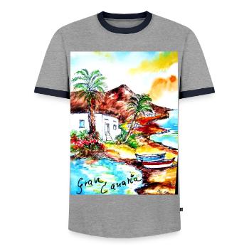 EG Vacances I Gran Canaria I Île I Idée cadeau - T-shirt contrasté Homme - gris/marine  - Devant - AI Model Female 172 light (172cm) & AI Model Male 178 light (178cm)