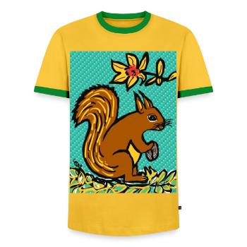 Squirrel I Animal I Holiday I Forest I EC - Men's Ringer Shirt - yellow/green  - Front - AI Model Female 172 light (172cm) & AI Model Male 178 dark (178cm)