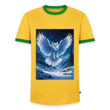 Schnee-Eule - Männer Kontrast-T-Shirt - Gelb/Grün  - Vorne - AI Model Female 172 light (172cm) & AI Model Male 178 dark (178cm)