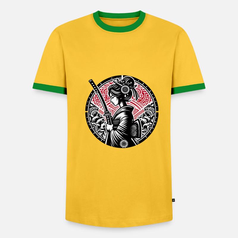 Samurai-Mädchen - Männer Kontrast-T-Shirt - Gelb/Grün 