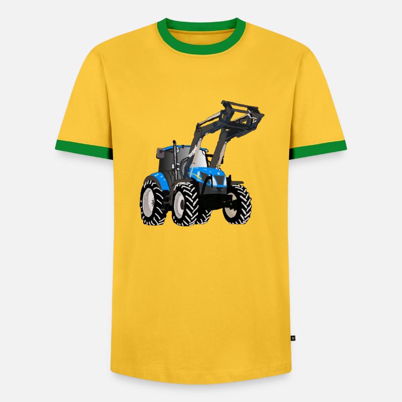 Blauer Traktor mit Frontlader - Männer Kontrast-T-Shirt - Gelb/Grün 