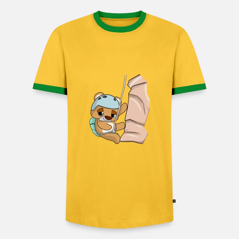 Climbing abseiling bear comic - Men's Ringer Shirt - yellow/green