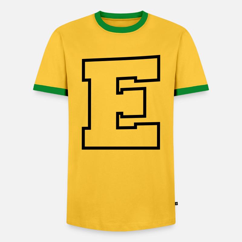 letter E - Men's Ringer Shirt - yellow/green 