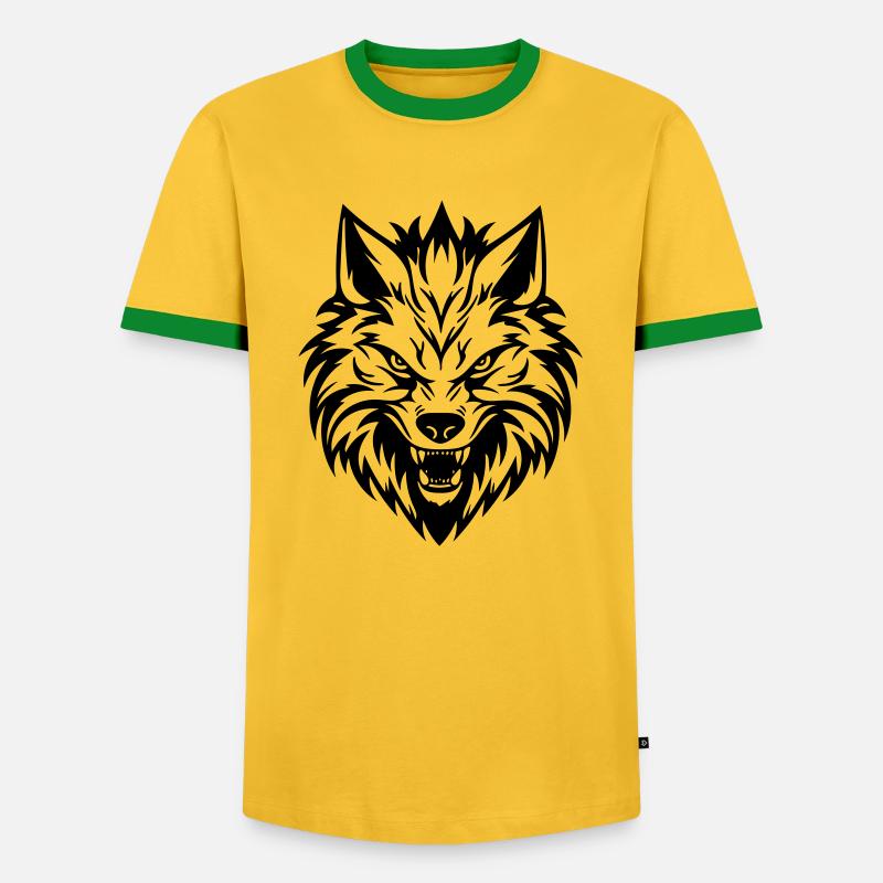 Wolf - Männer Kontrast-T-Shirt - Gelb/Grün 
