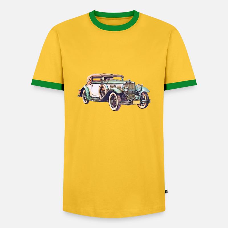 Oldtimer Auto - Männer Kontrast-T-Shirt - Gelb/Grün 