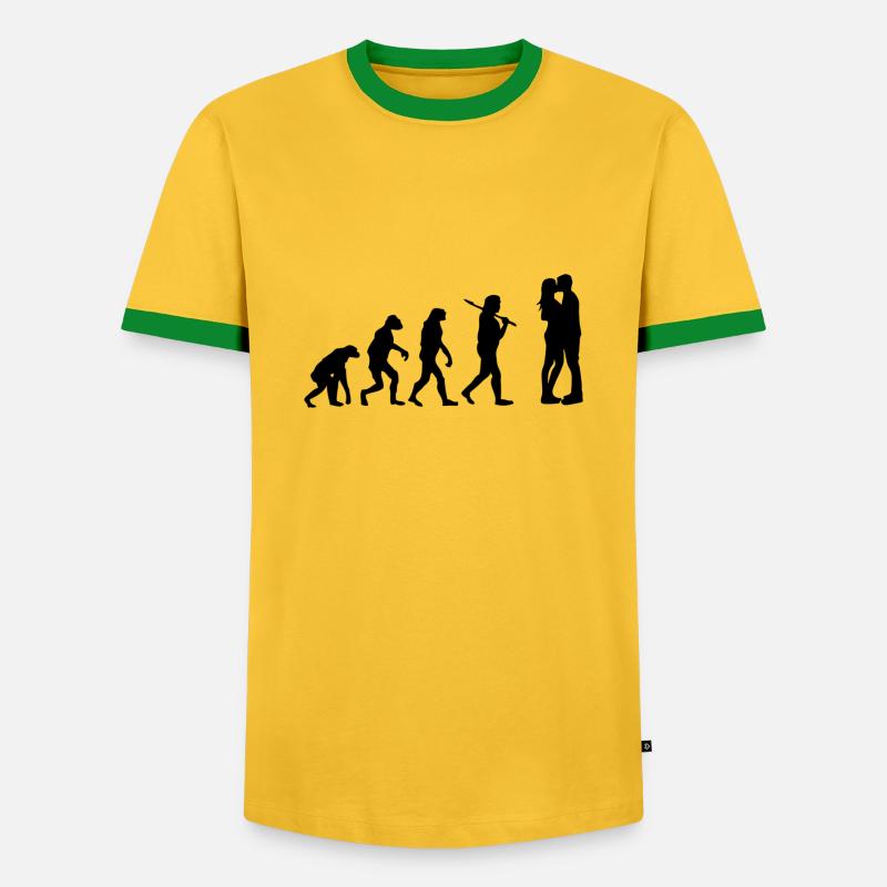 Die Evolution der Liebe - Männer Kontrast-T-Shirt - Gelb/Grün