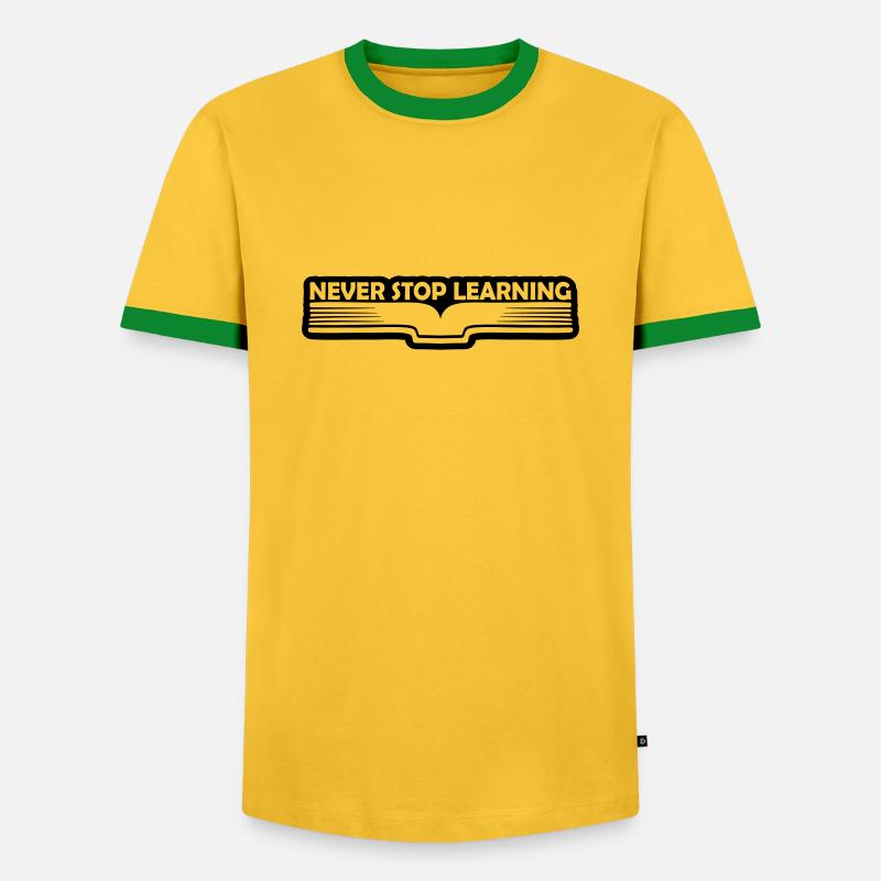 never stop learning quote - Men's Ringer Shirt - yellow/green 