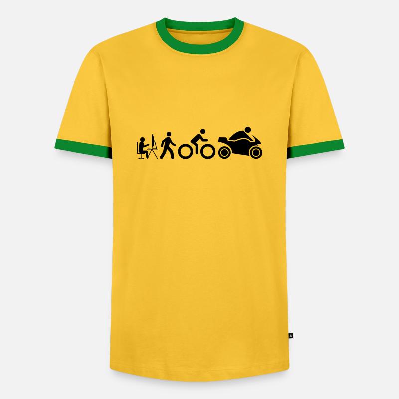 Evolution eines Motorradfahrers - Männer Kontrast-T-Shirt - Gelb/Grün 