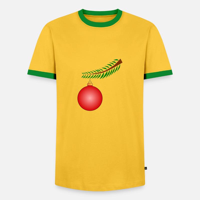 Weihnachtskugel am Ast - Rot - Männer Kontrast-T-Shirt - Gelb/Grün