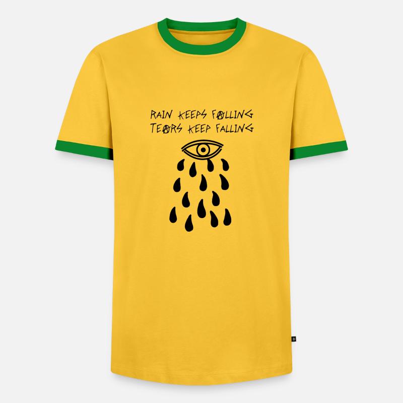 Rain Keeps Falling (Schwarz) - Männer Kontrast-T-Shirt - Gelb/Grün 