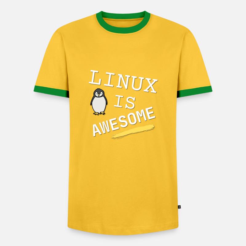Linux is awesome - - Männer Kontrast-T-Shirt - Gelb/Grün