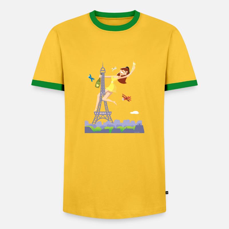 Parisienne Eiffel Tower Pole Dance - Men's Ringer Shirt - yellow/green 