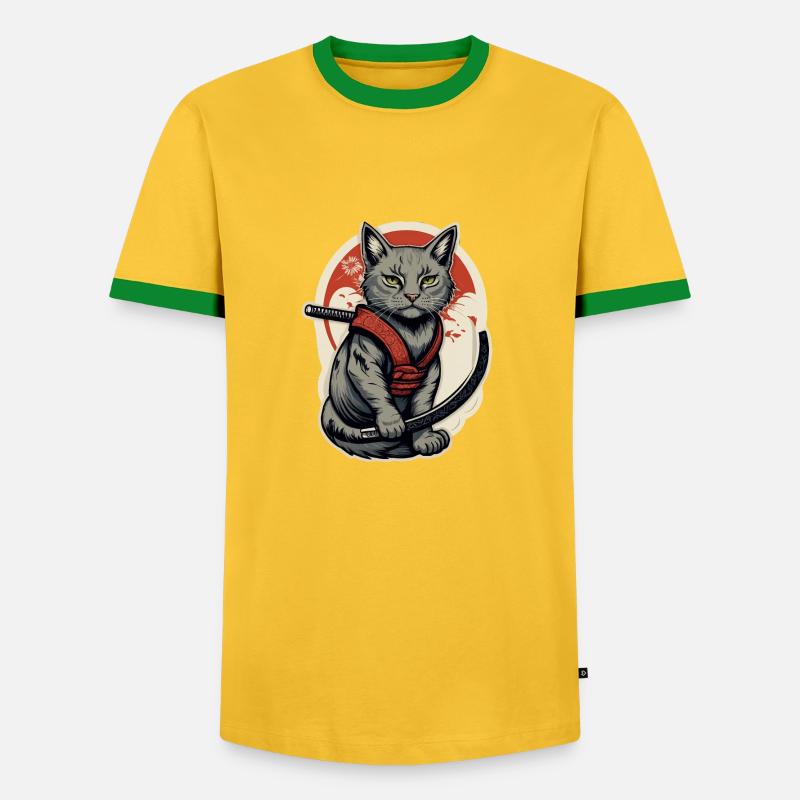 Cat Samurai - Men's Ringer Shirt - yellow/green 