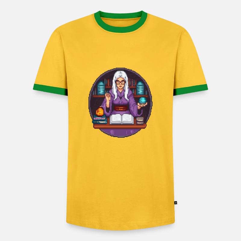 Arcane Librarian Pixel - Men's Ringer Shirt - yellow/green 