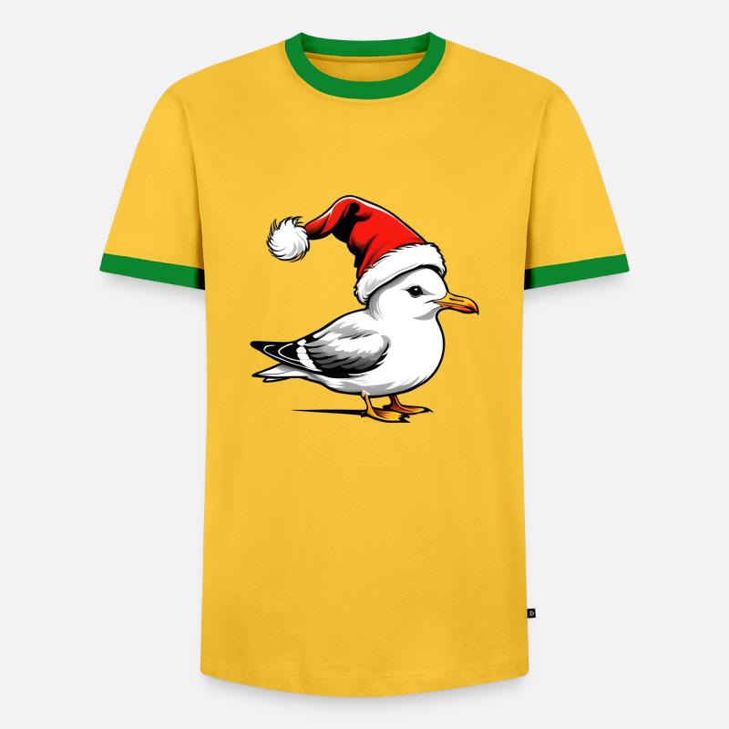 Christmas Seagull with Hat - Men's Ringer Shirt - yellow/green 