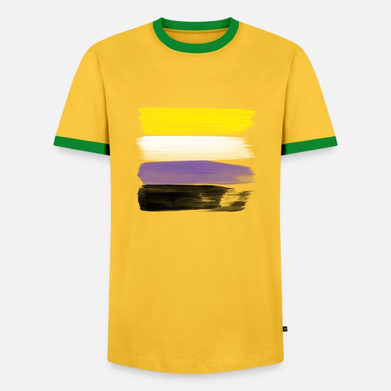 Non-Binary Pride Strokes - Men's Ringer Shirt - yellow/green 