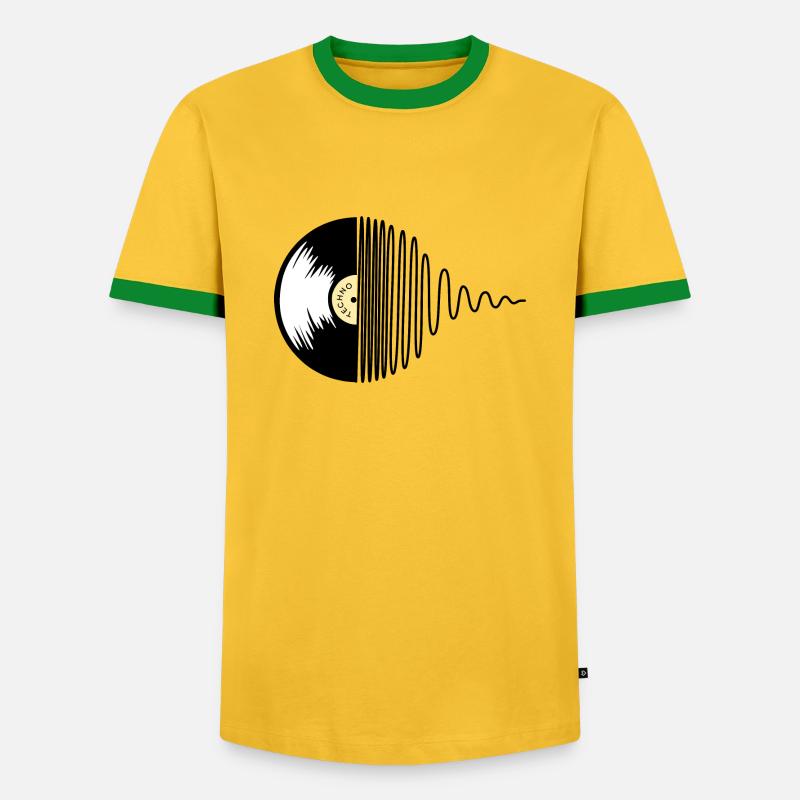 Techno Platte - Männer Kontrast-T-Shirt - Gelb/Grün 