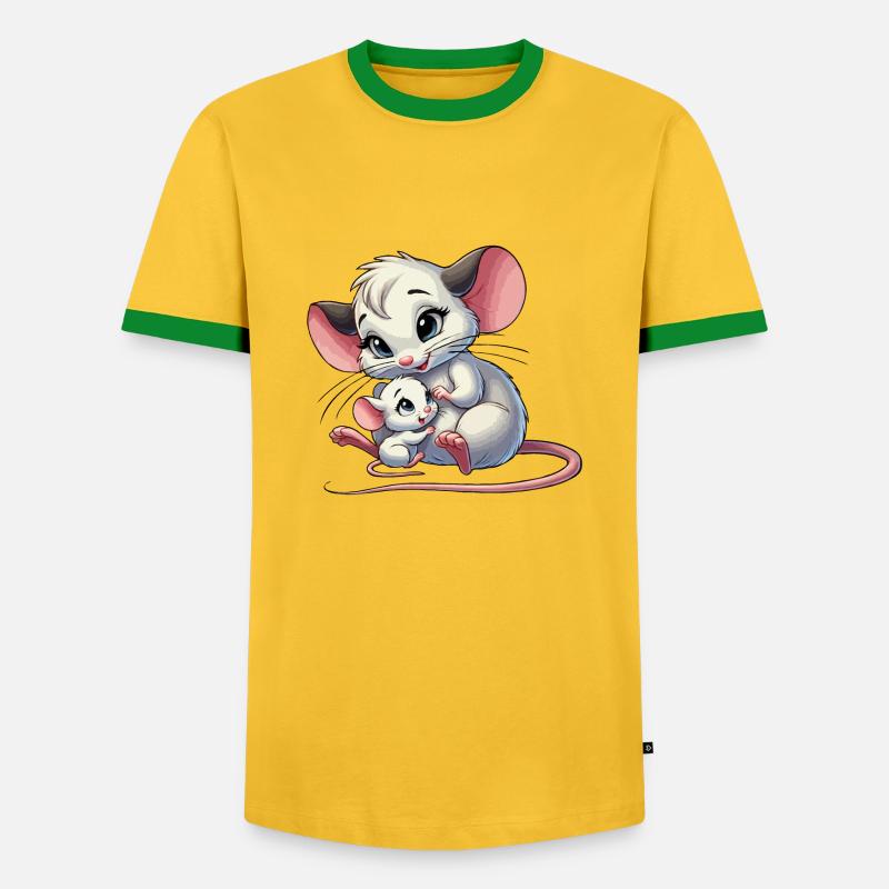 Mausmutter mit Kind - Männer Kontrast-T-Shirt - Gelb/Grün 