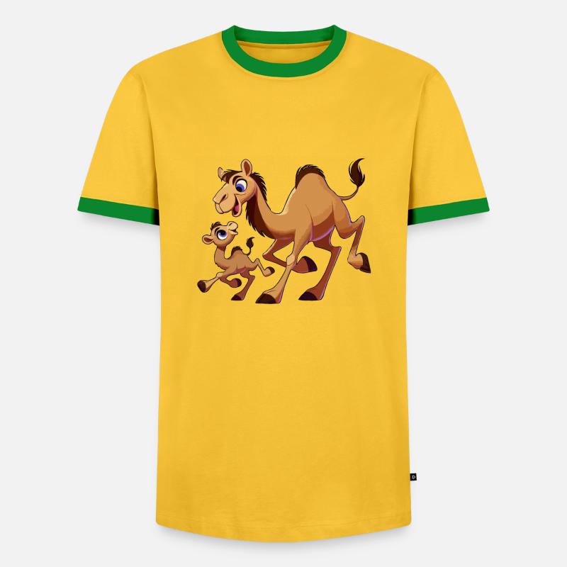 Kamelmutter mit herumtollendem Kind - Männer Kontrast-T-Shirt - Gelb/Grün 