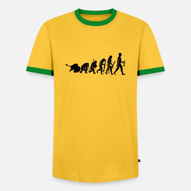 Evolution mit Musik - Männer Kontrast-T-Shirt - Gelb/Grün 