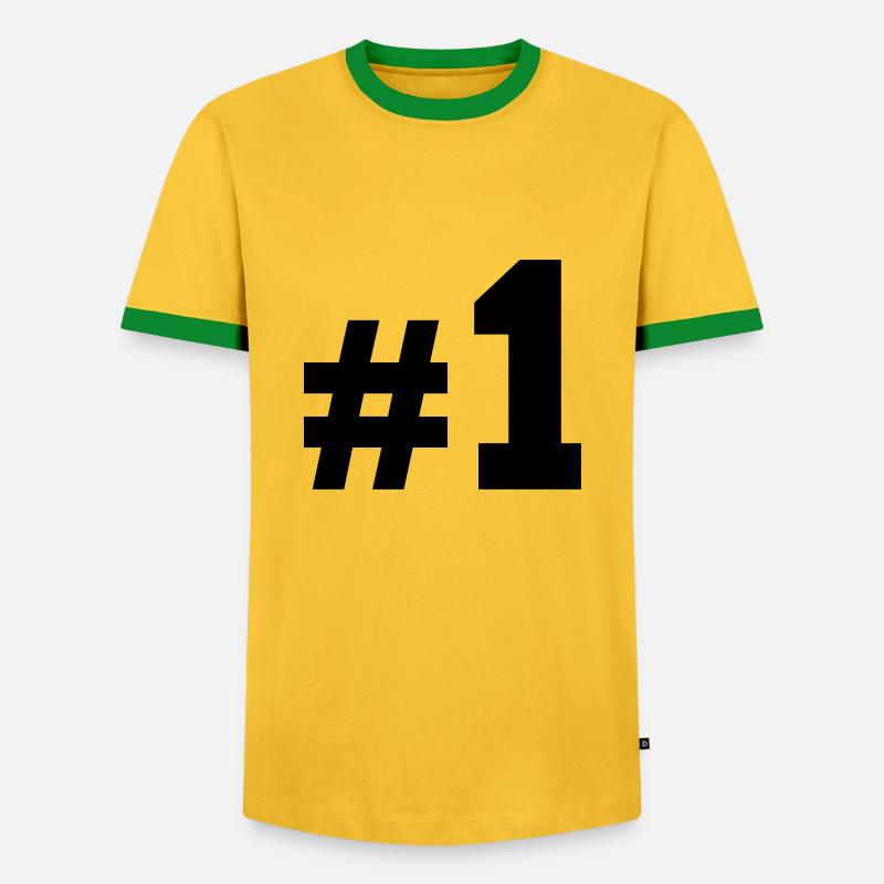 Nummer Eins - Männer Kontrast-T-Shirt - Gelb/Grün 
