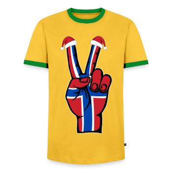 Norwegen Flagge Weihnachten Peace Symbol - Männer Kontrast-T-Shirt - Gelb/Grün  - Vorne - AI Model Female 172 light (172cm) & AI Model Male 178 dark (178cm)