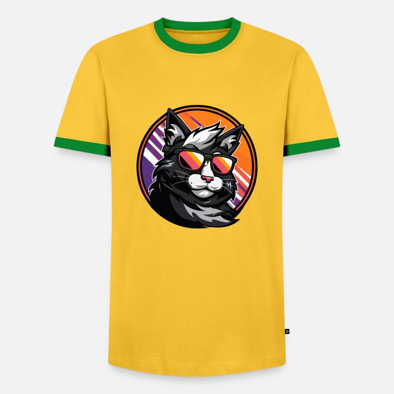 Cat Comic Cool - Men's Ringer Shirt - yellow/green 