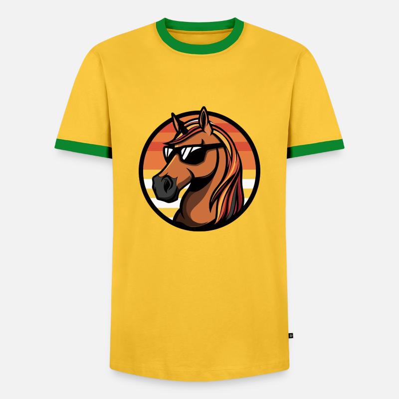 Pferd Cool Comic - Männer Kontrast-T-Shirt - Gelb/Grün 