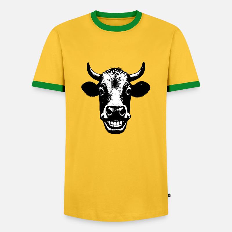 Grinning Cow - Men's Ringer Shirt - yellow/green 