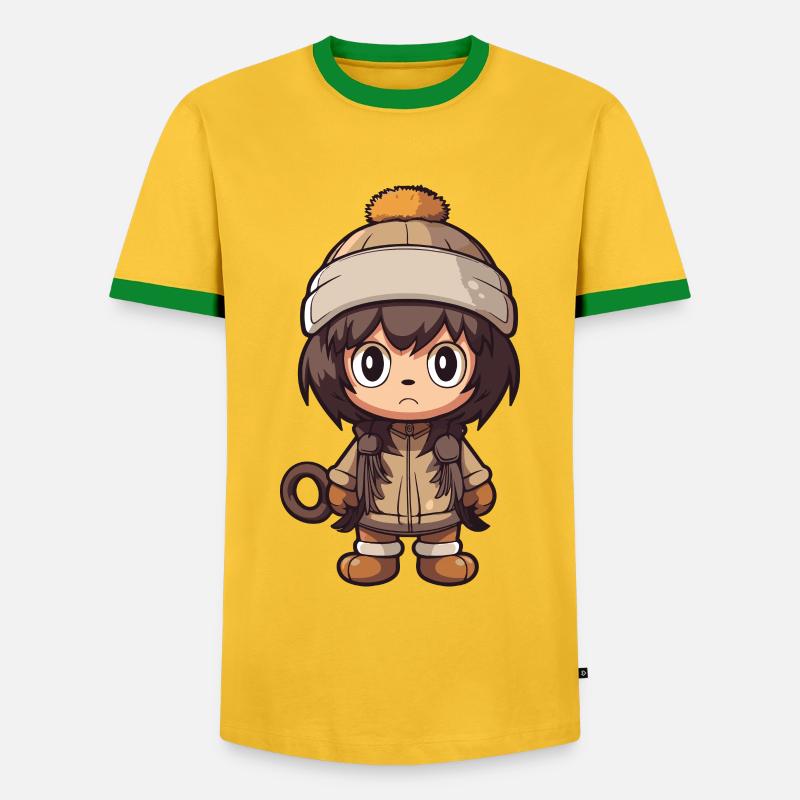 Monkey Winter Comic - Men's Ringer Shirt - yellow/green