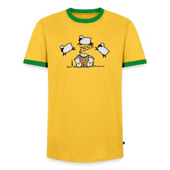La compter les moutons - T-shirt contrasté Homme - jaune/vert  - Devant - AI Model Female 172 light (172cm) & AI Model Male 178 dark (178cm)